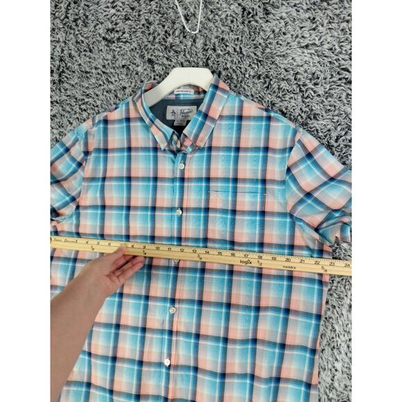 ORIGINAL PENGUIN Heritage Slim Plaid Button-Down Mens SZ XL Pastel Short Sleeve - Picture 7 of 8